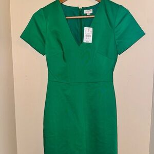 J. Crew Green Sheath Dress V-Neck Short Sleeve